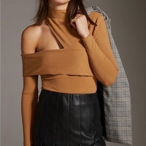 Assymetrical tan ribbed sweater from Anthropologie (XS)